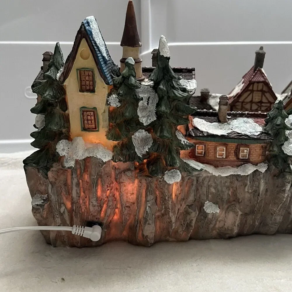 Fiber Optic Christmas Village Light Up Town Scene Vintage Y2K Train Station